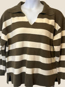 Talbots Brown and Beige Pull over Striped V neck sweater(Size 2x).