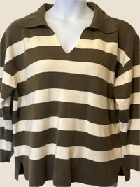 Talbots Brown and Beige Pull over Striped V neck sweater(Size 2x).