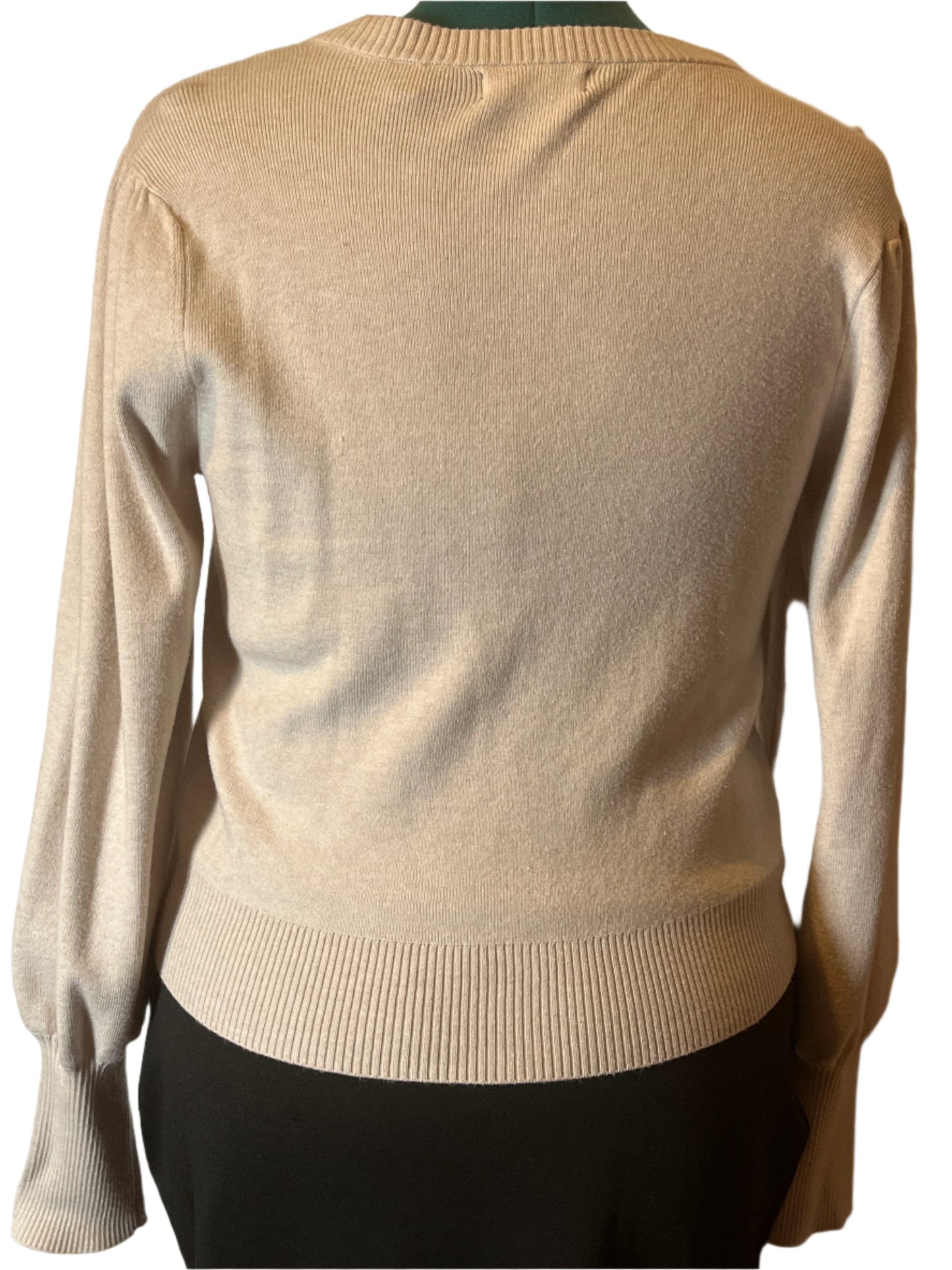 Tahari Buttoned Sweater Beige with Bouffant Sleeves (size Large)