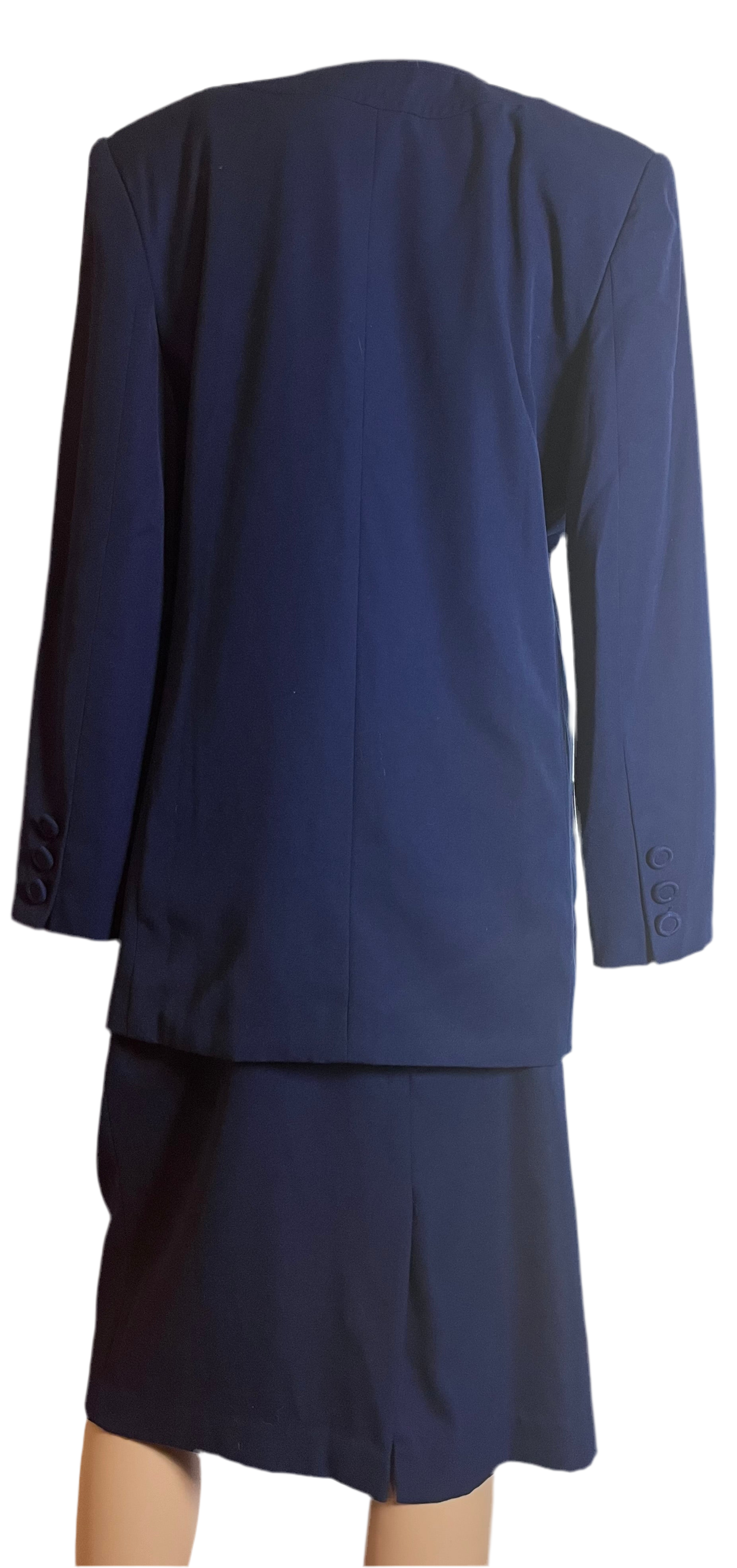 2 piece Navy Blue buttoned skirt suit set by Karen Scott (size 10)