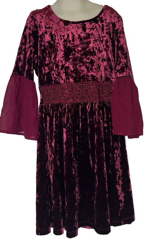 My Michelle Girls-Burgundy Dress with Bell sleeves(Size 10)