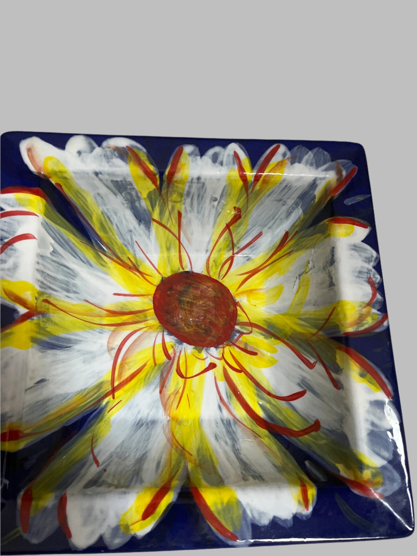 Blue/Yellow Floral design- Porcelain Serving Square bowl