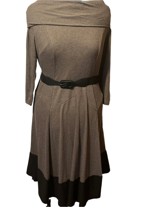 Signature by Robbie Bee Black and Gray turtle neck maxi A Line Dress with belt(size 1x)