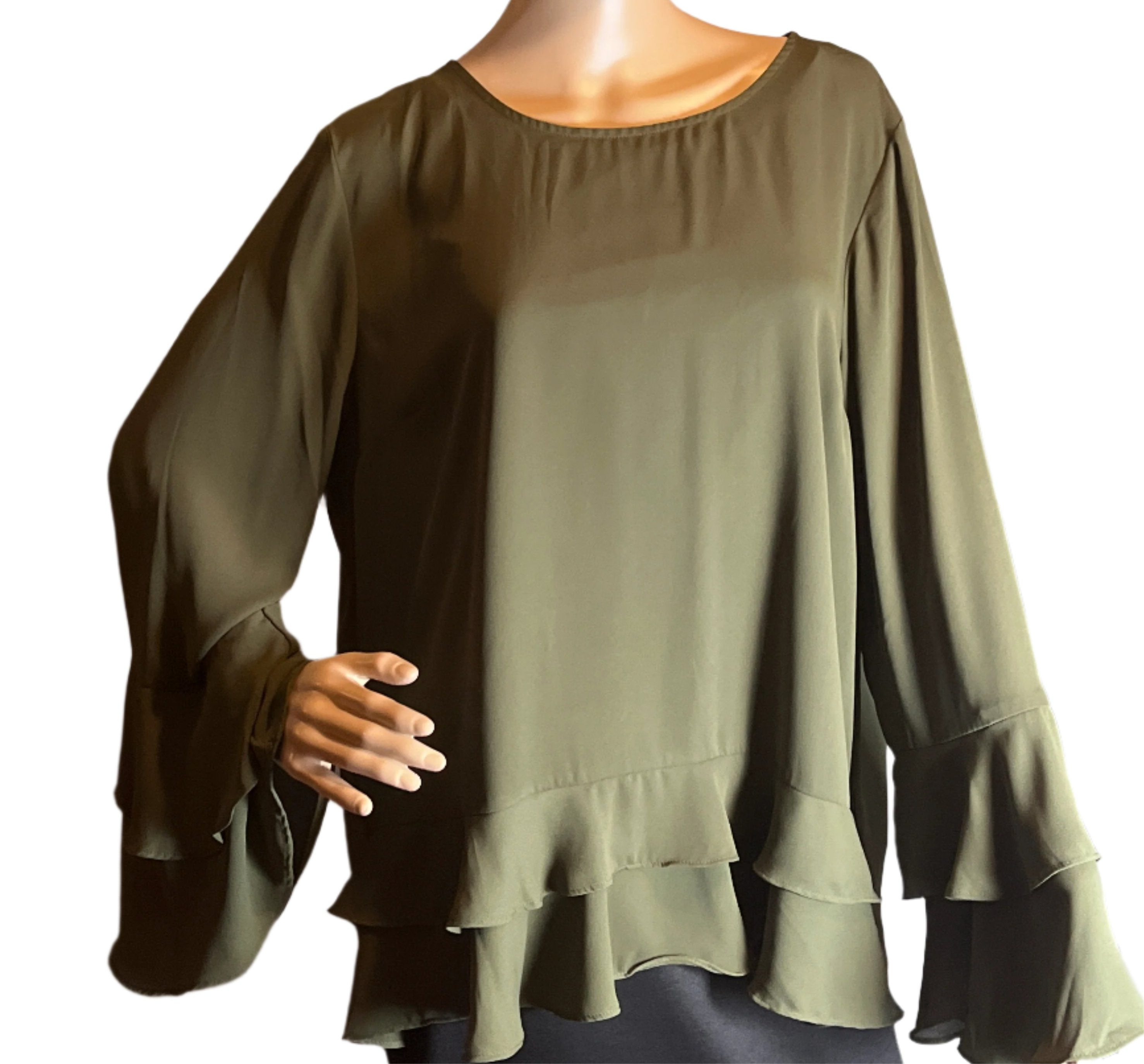 Green Pull Over Blouse with Bell Sleeves (Worthington) Size XXL