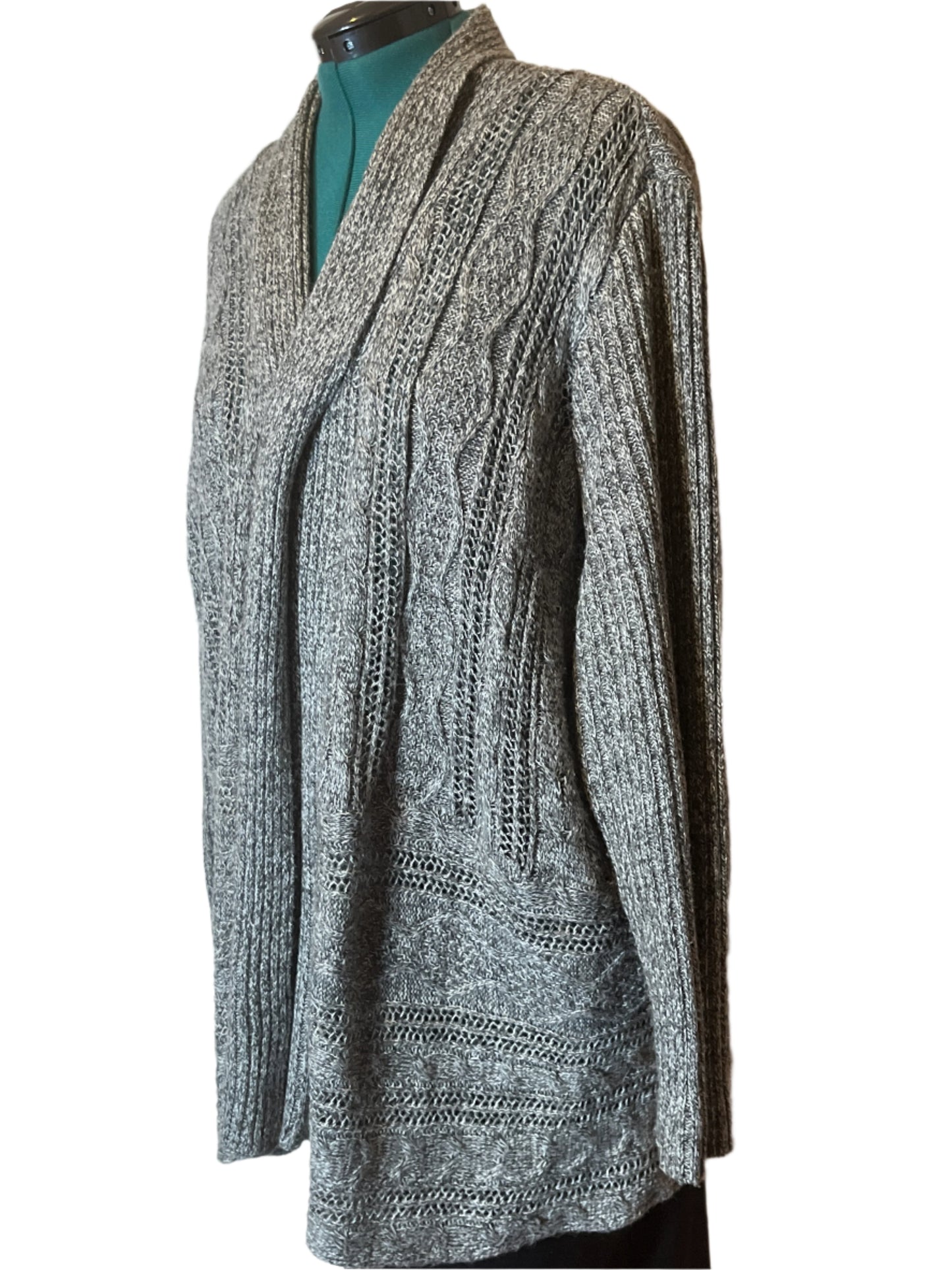 Avenue Gray Loose Woven Open Cardigan (Size 22/24)