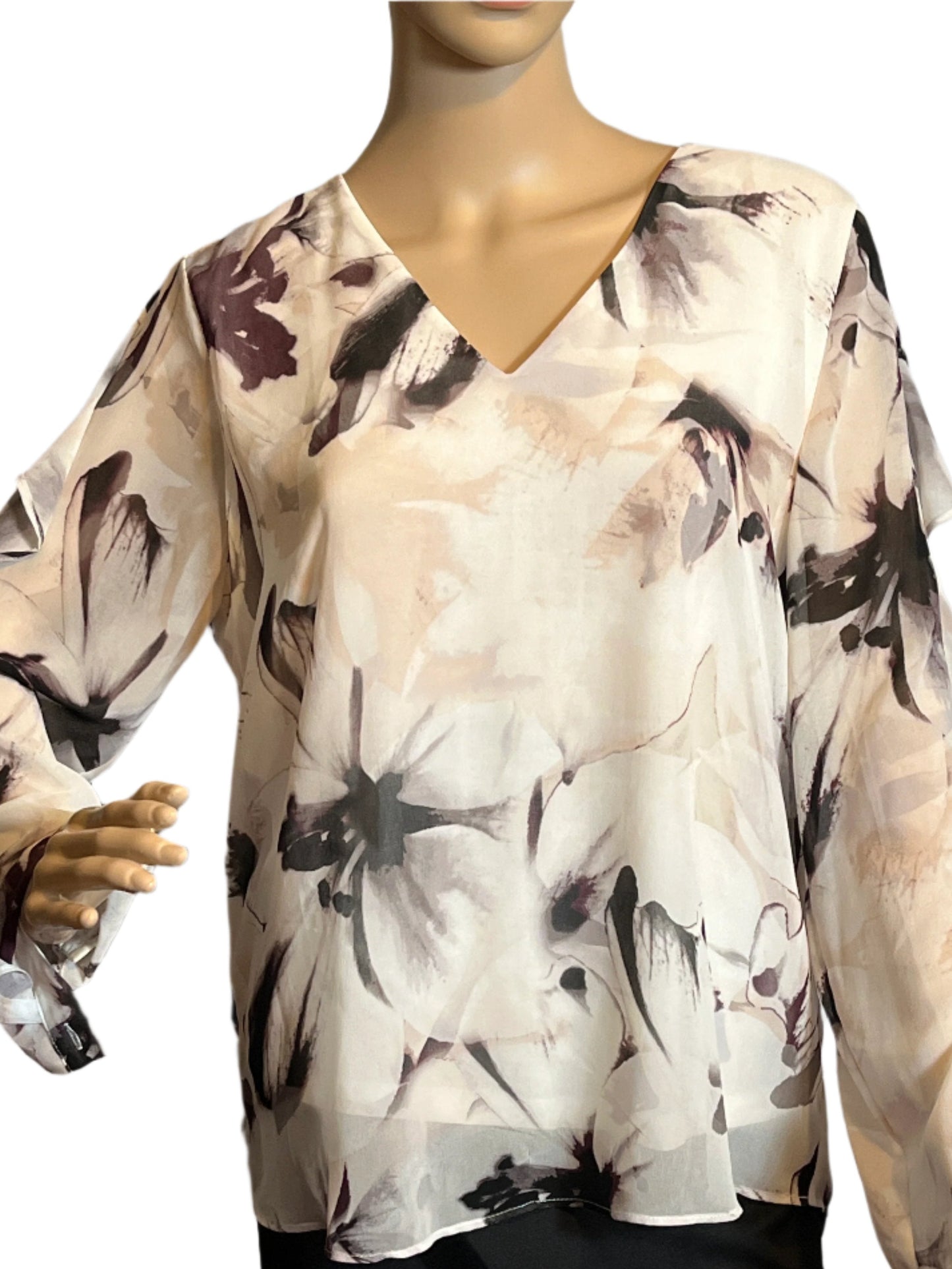 Stylish (size medium) Beige and Gray Calvin Klein mixed colored blouse