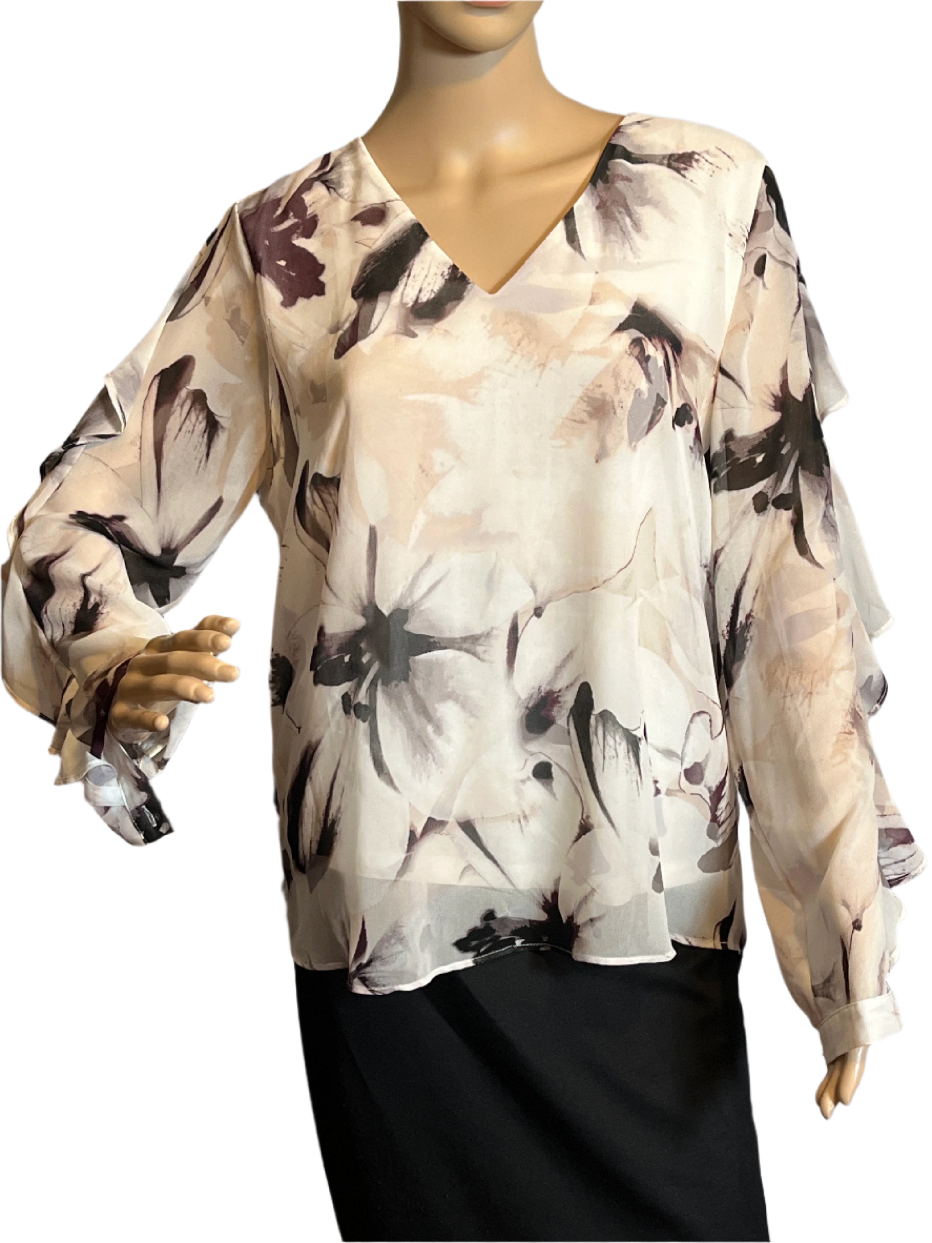 Stylish (size medium) Beige and Gray Calvin Klein mixed colored blouse