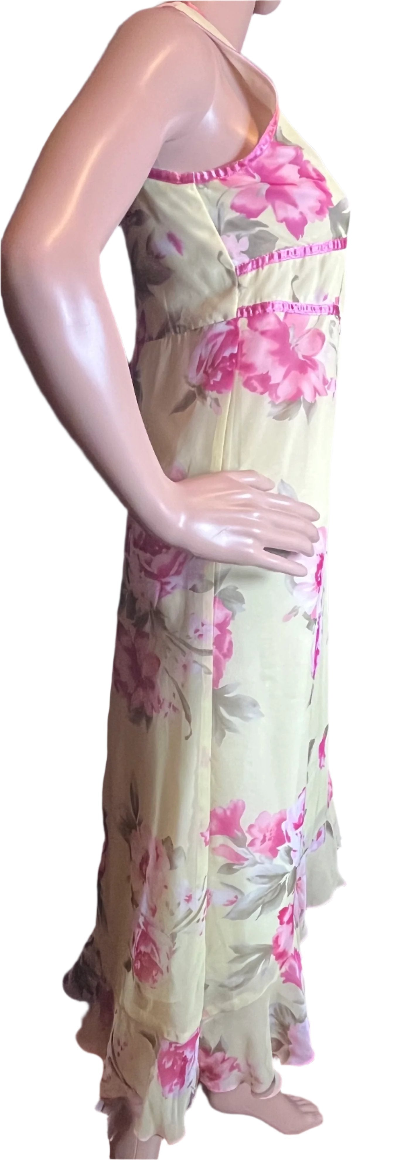 Floral fit and flare stylish yellow dress ( fits smaller).  Size 14