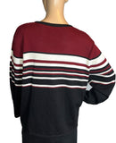 Dress Barn Tri-Colored/Striped (Black, Burgundy, White) Buttoned Long Sleeves Cardigan