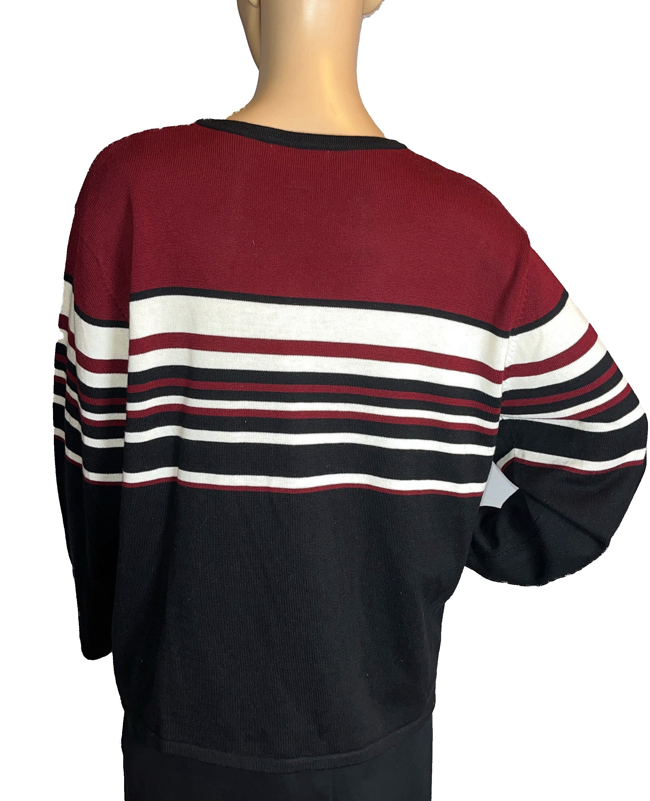 Dress Barn Tri-Colored/Striped (Bkack, Burgundy, White) Long Sleeves Cardigan