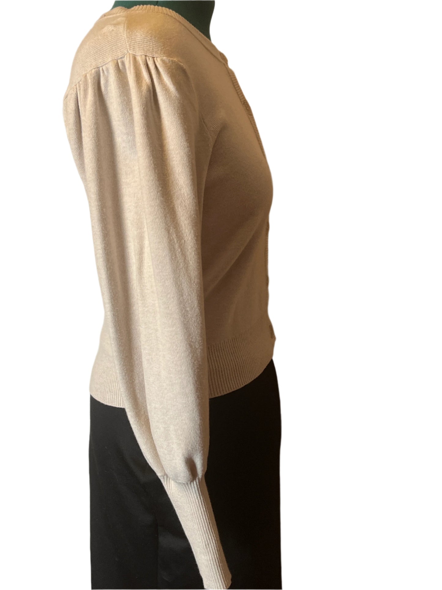 Tahari Buttoned Sweater Beige with Bouffant Sleeves (size Large)