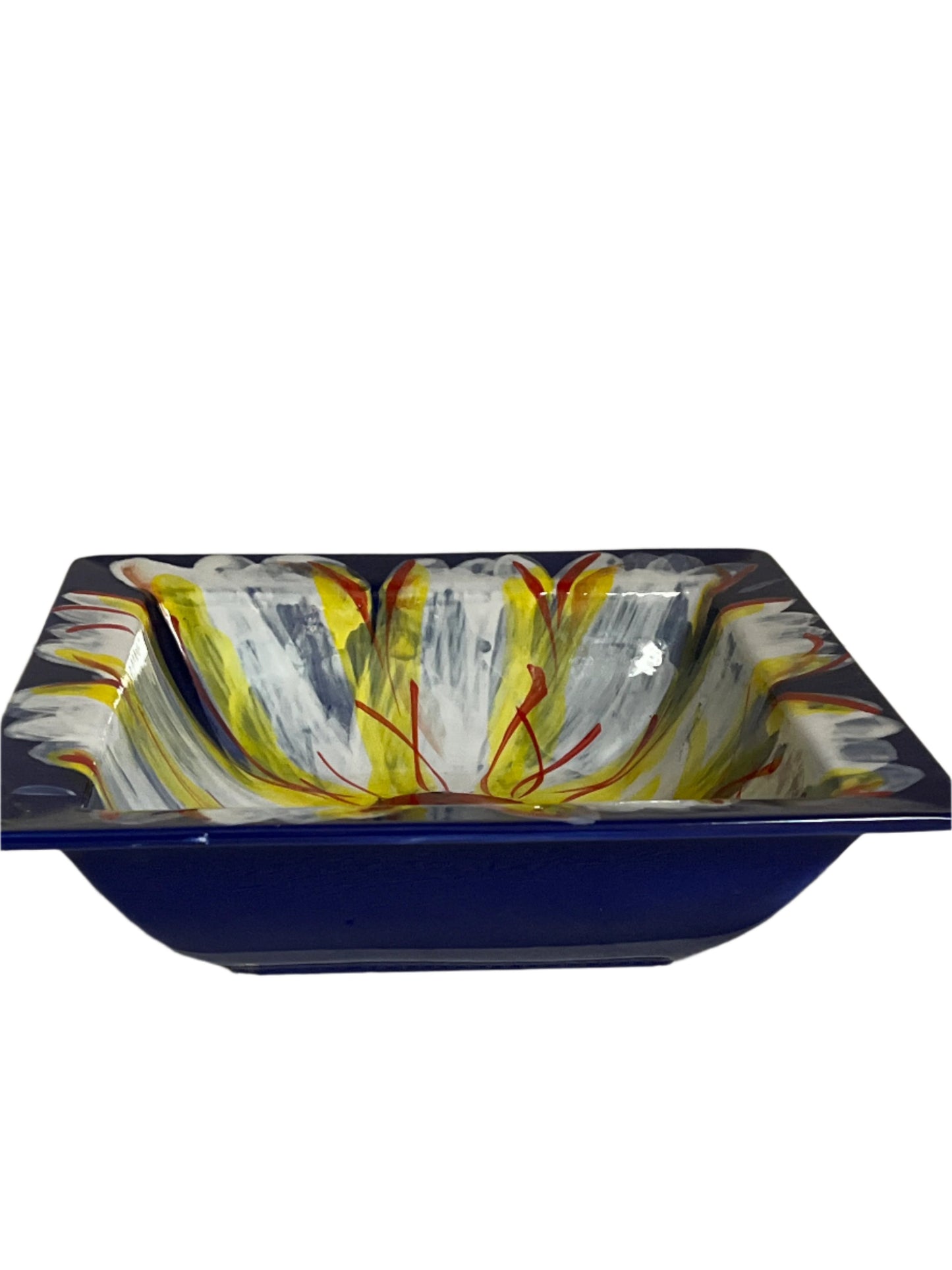 Blue/Yellow Floral design- Porcelain Serving Square bowl