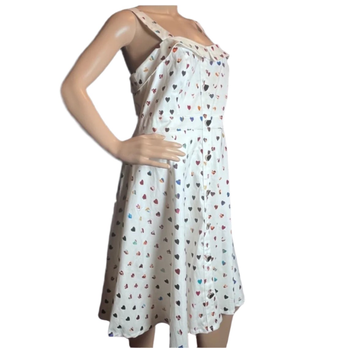 City Chic- A Line style white dress with multi colored hearts