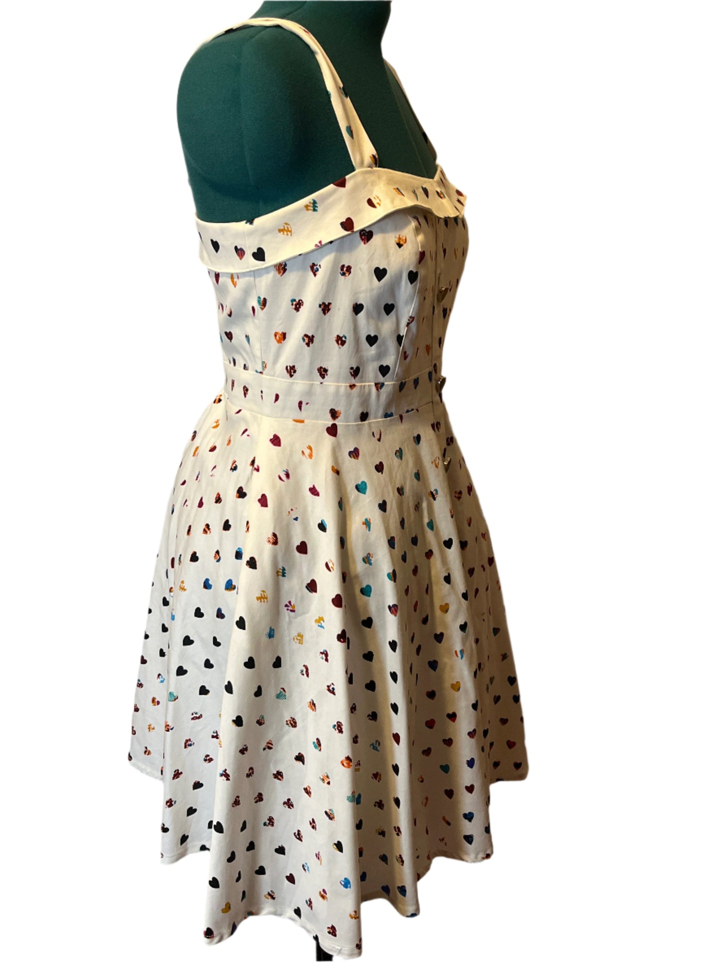 City Chic- A Line style white dress with multi colored hearts