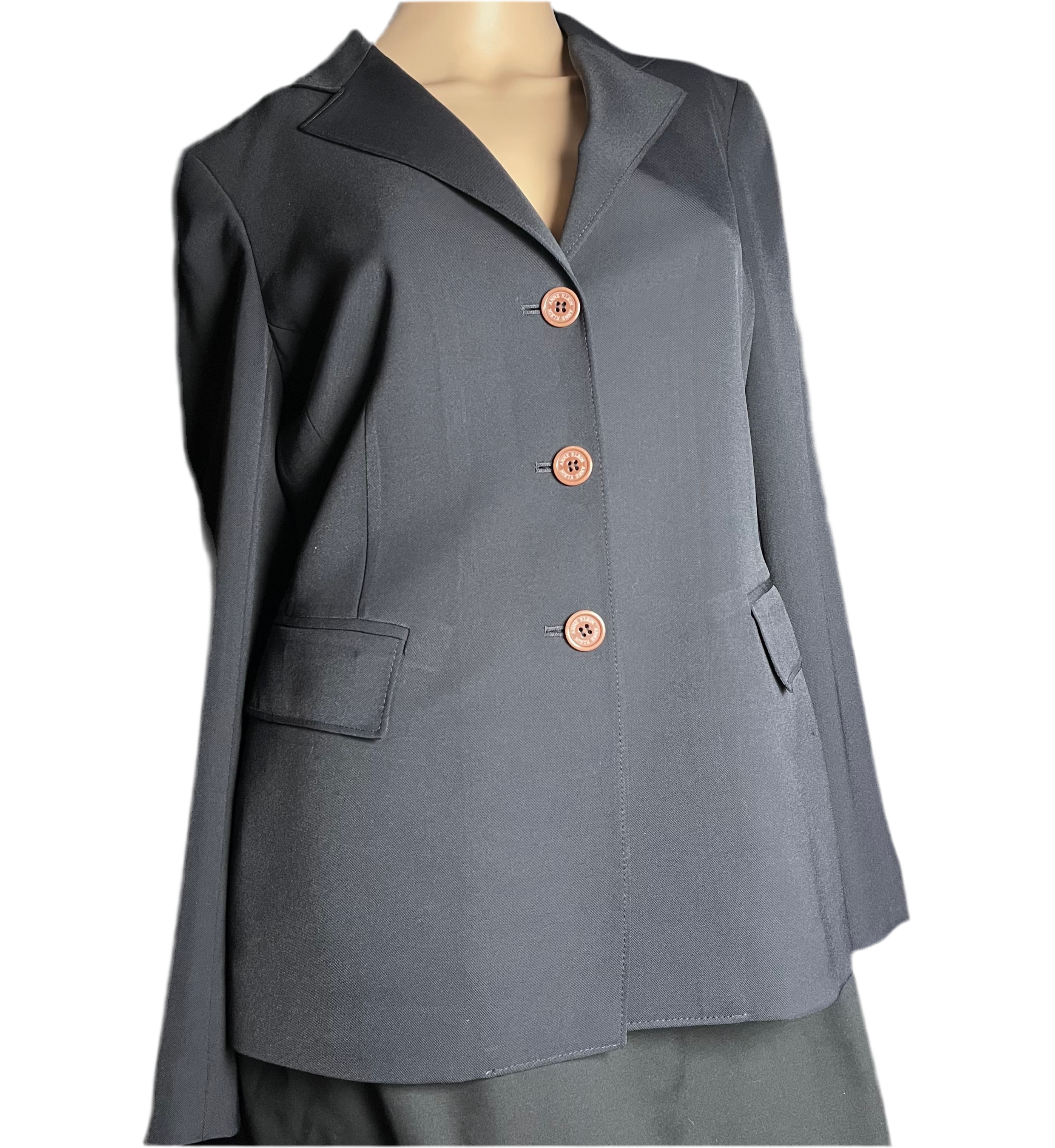 3 buttoned single breasted Black blue suit Jacket -Anne Klein( size 6P)