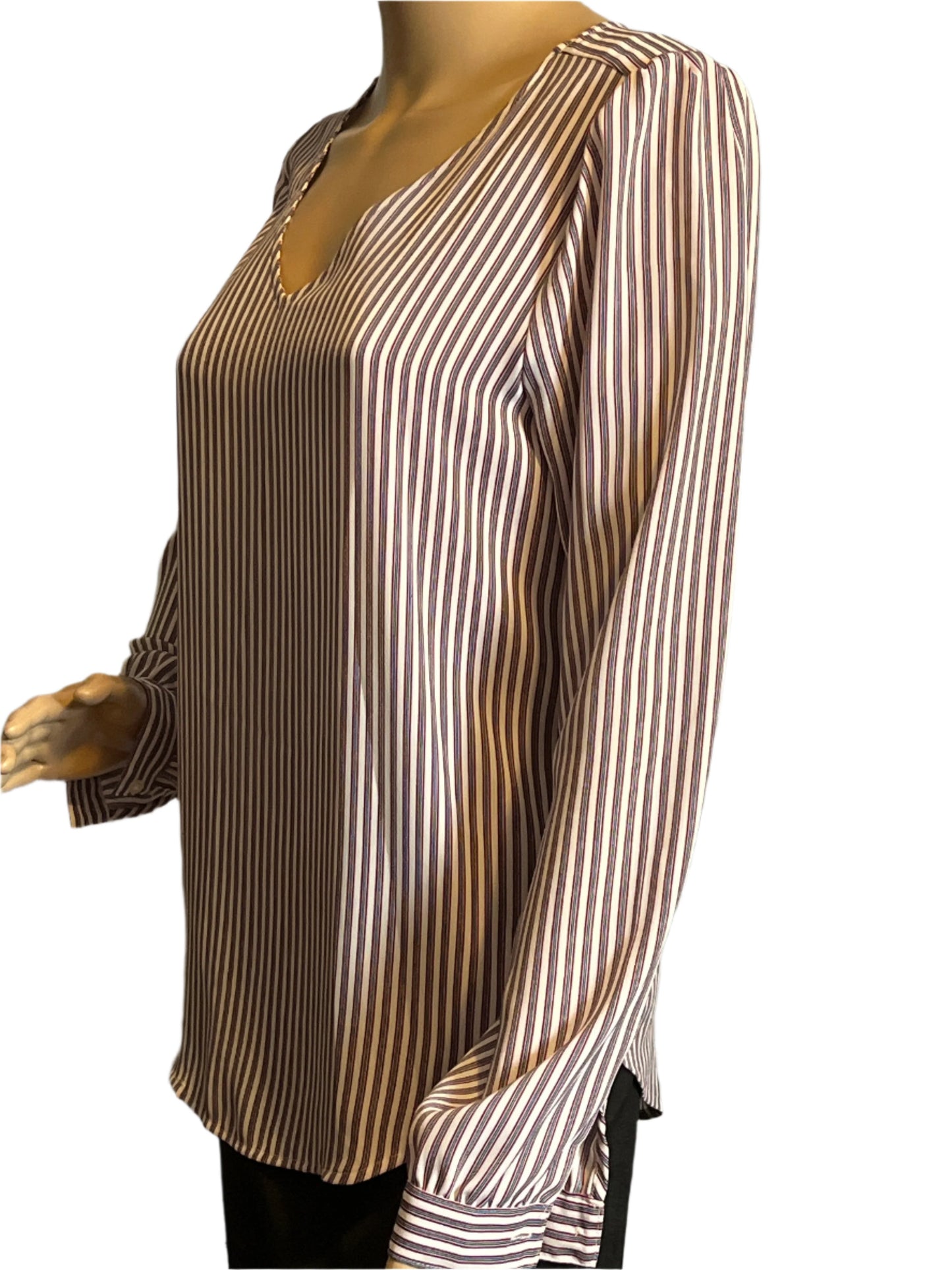 Loft Burgundy Striped Tunic V Neck Blouse( size small)