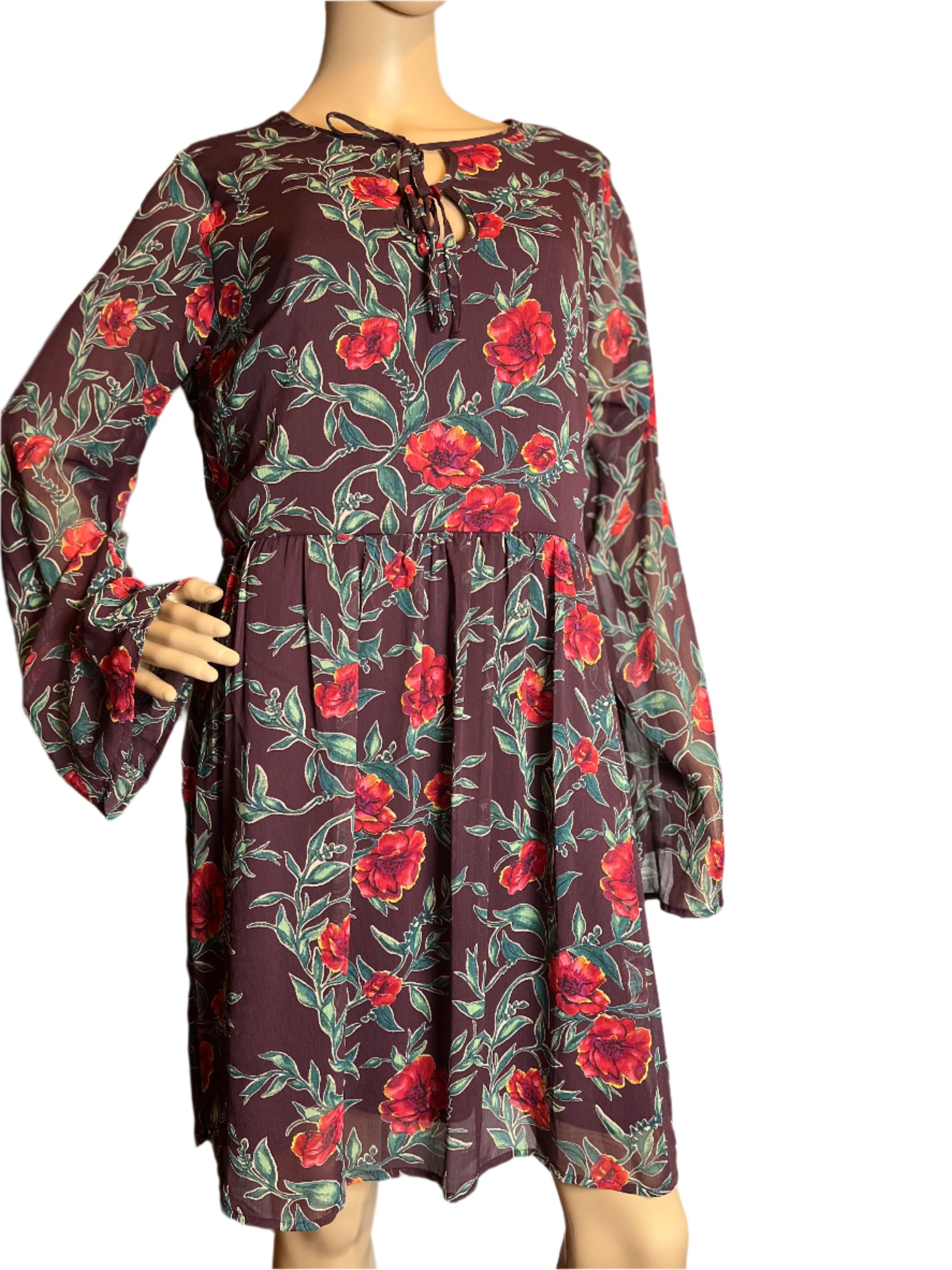 Xhilaration burgundy floral dress (size XL)