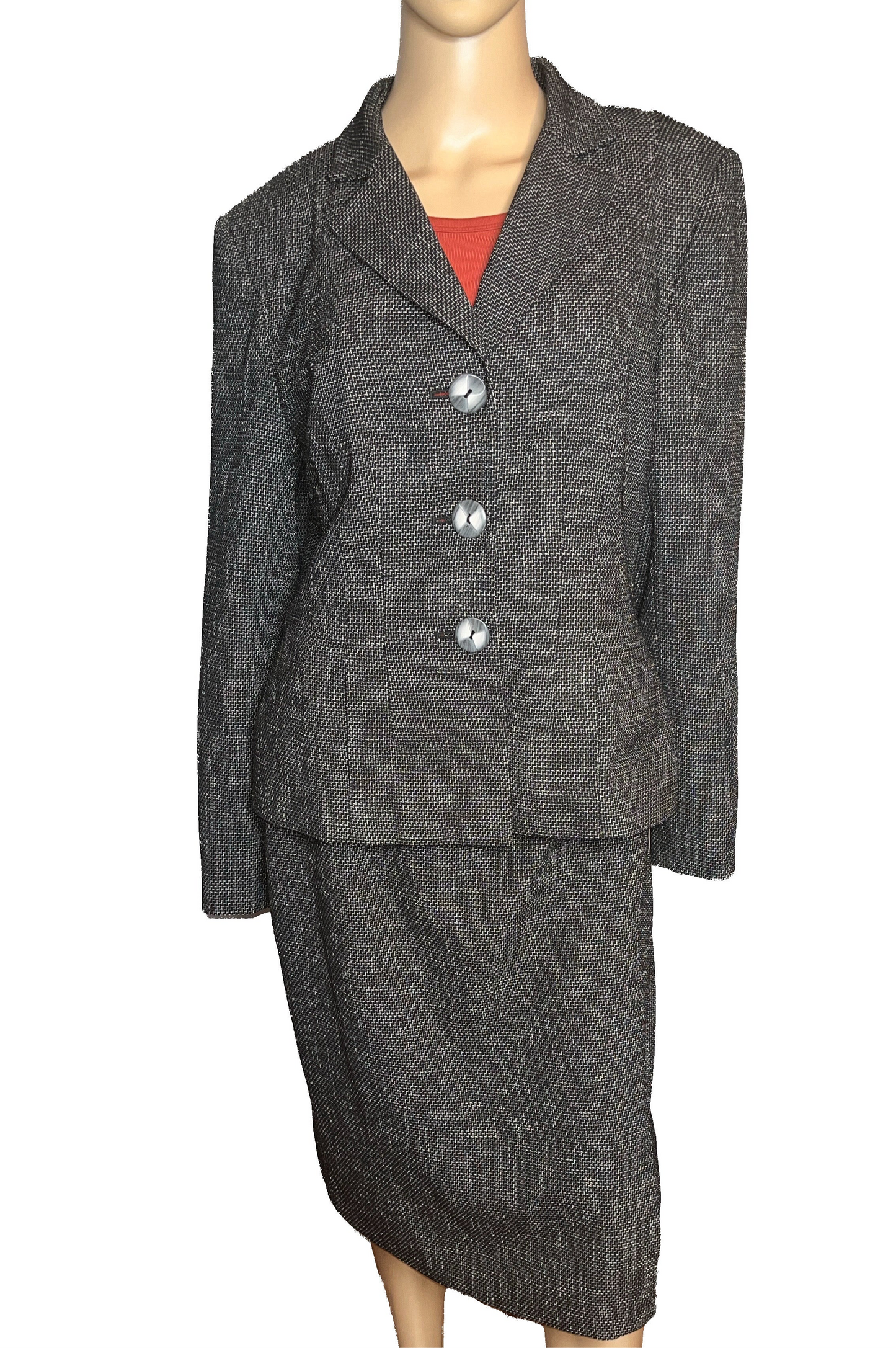 Sag Harbor 2 Piece (Black) Skirt Suit (size 10) with small Stylish Slit on Front Skirt