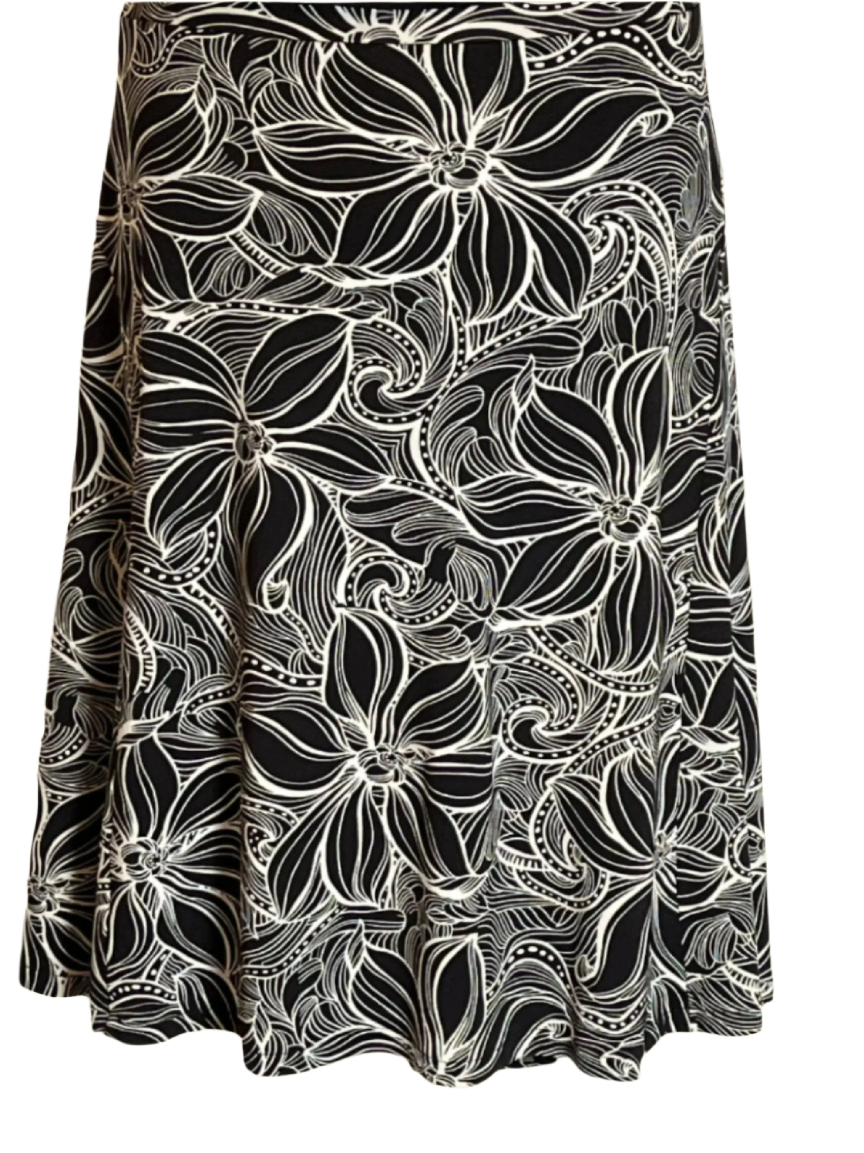 Black and white with floral patterns A Line skirt-Plus (size 3x)