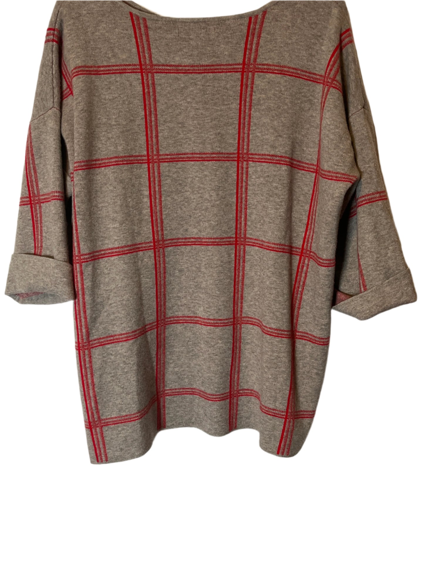 Tahari Gray and Red 3/4 Sleeves Pull Over Sweater (size 2x)