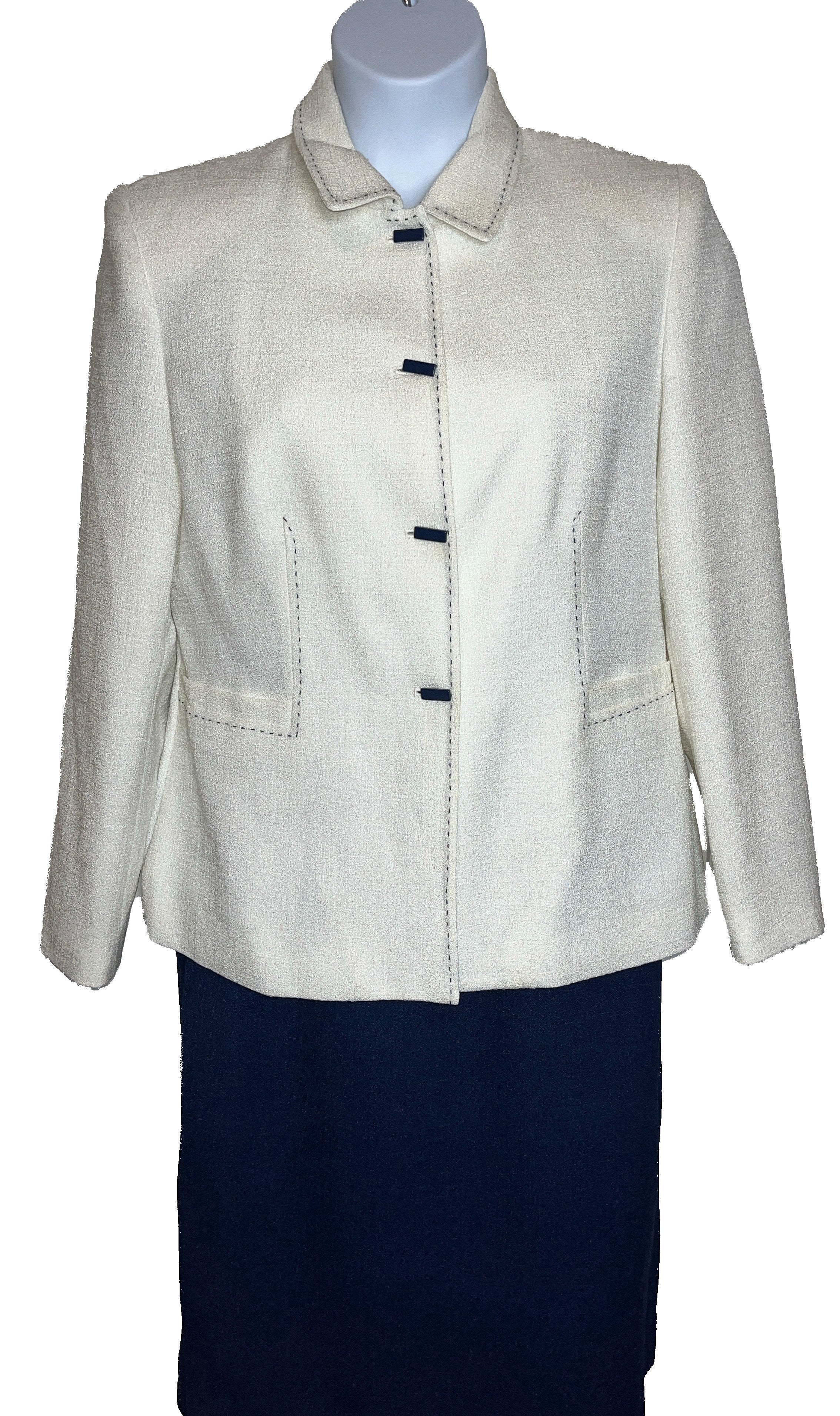 Morgan Miller Blue and White Skirt Suit Set (Size 12)