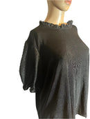 Alice Black Stylish ruffled collar pullover Blouse with Ruffled elastic 1/2 sleeves (Size 2x)