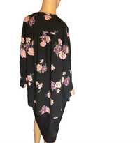 Black and pink floral Tunic Buttoned Up Blouse (plus size 3x)