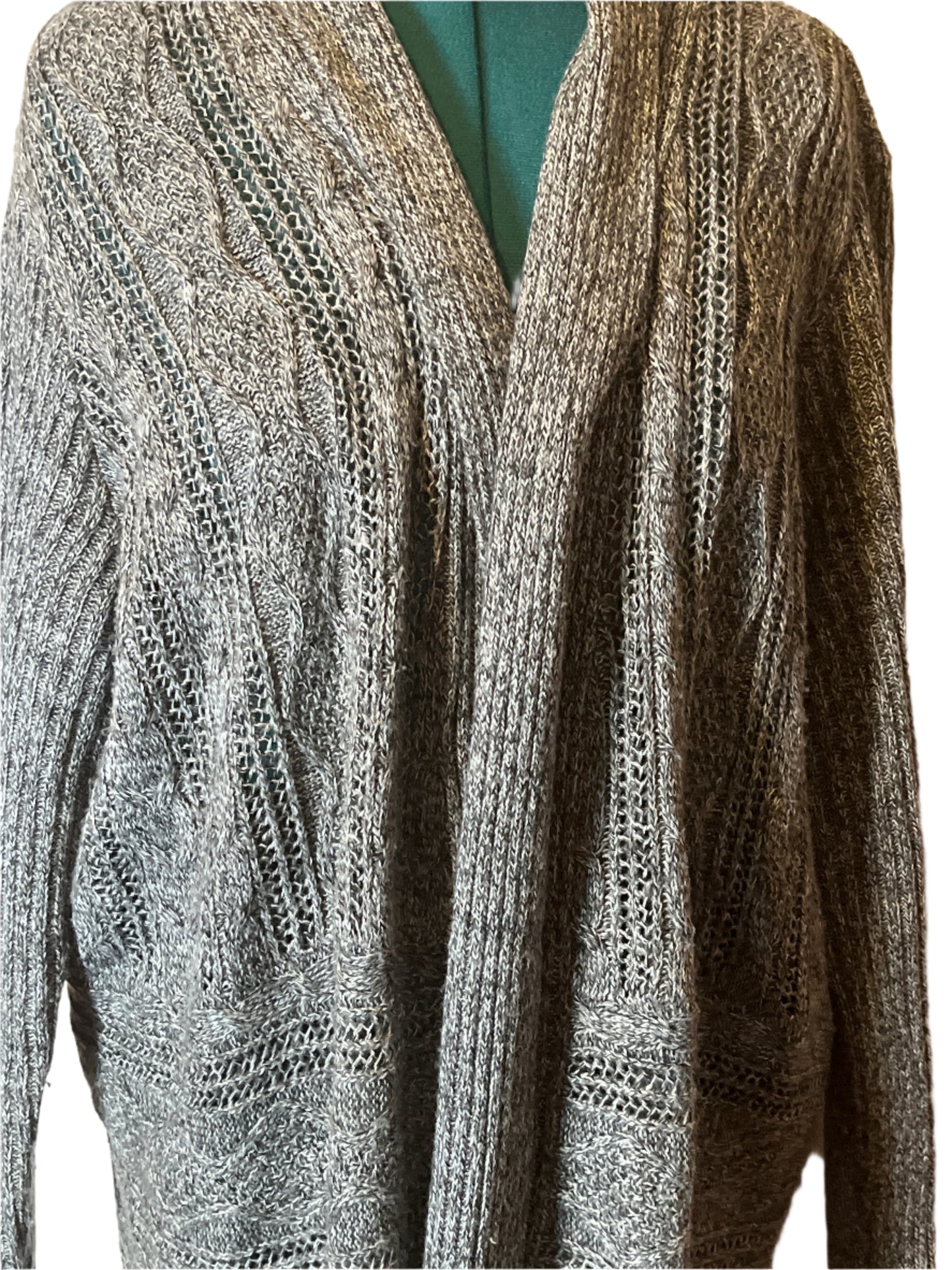 Avenue Gray Loose Woven Open Cardigan (Size 22/24)