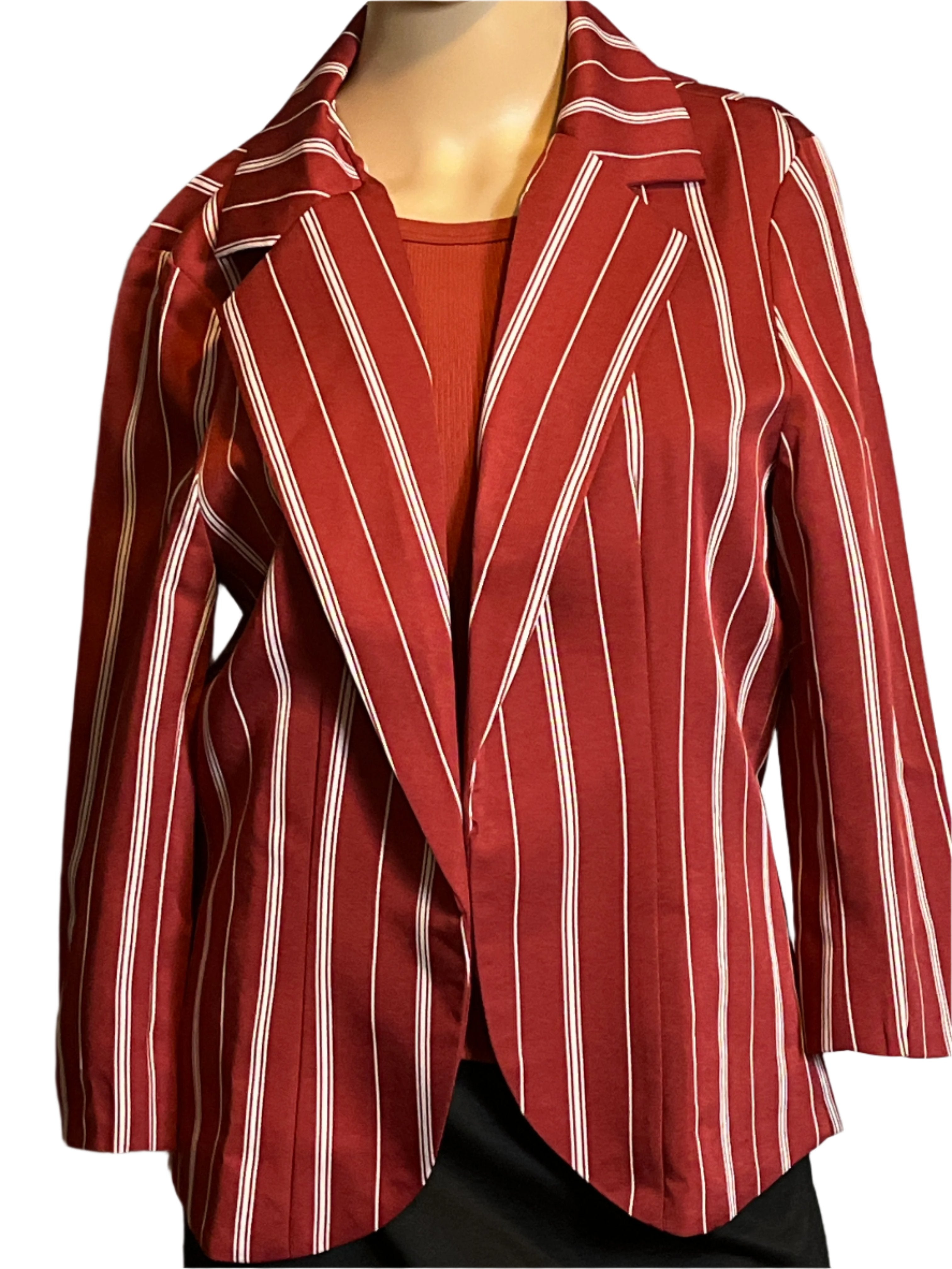 Allegra  Burgundy with White Stripes Open Blazer (Size Medium)