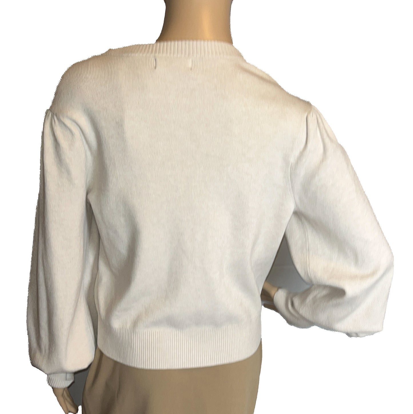 Tahari Buttoned Sweater Beige with Bouffant Sleeves (size Large)