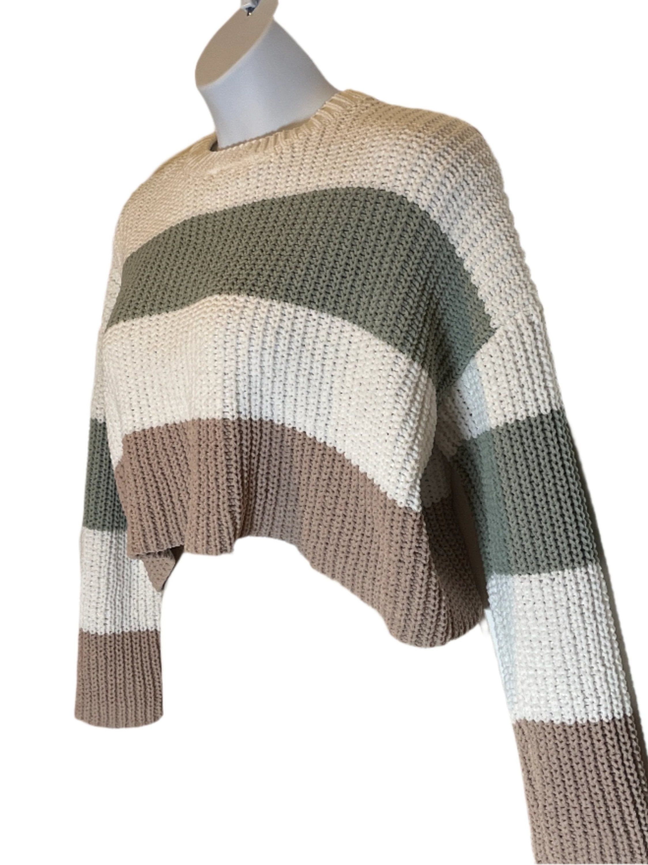 Moon Madison (size small) Cropped Beige, green and brown pullover sweater