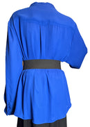 Ruffle-Trim Royal Blue Buttoned Up Tunic Blouse (Size 2X)