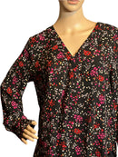 Ann Taylor Black, White, Pink and red Floral prints Pull Over V Neck Blouse (size Medium)