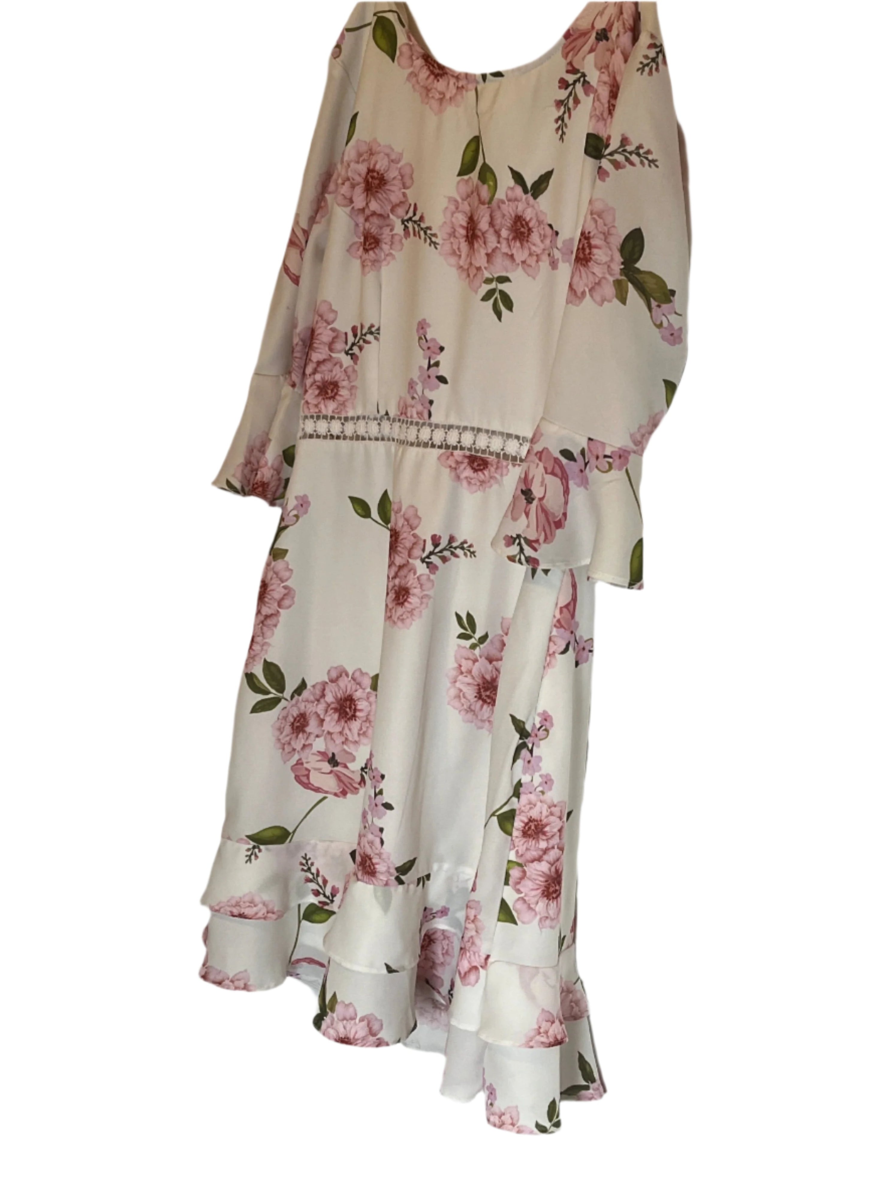 Floral Beige and Pink Fit and Flared Dress by Faballey (size small)