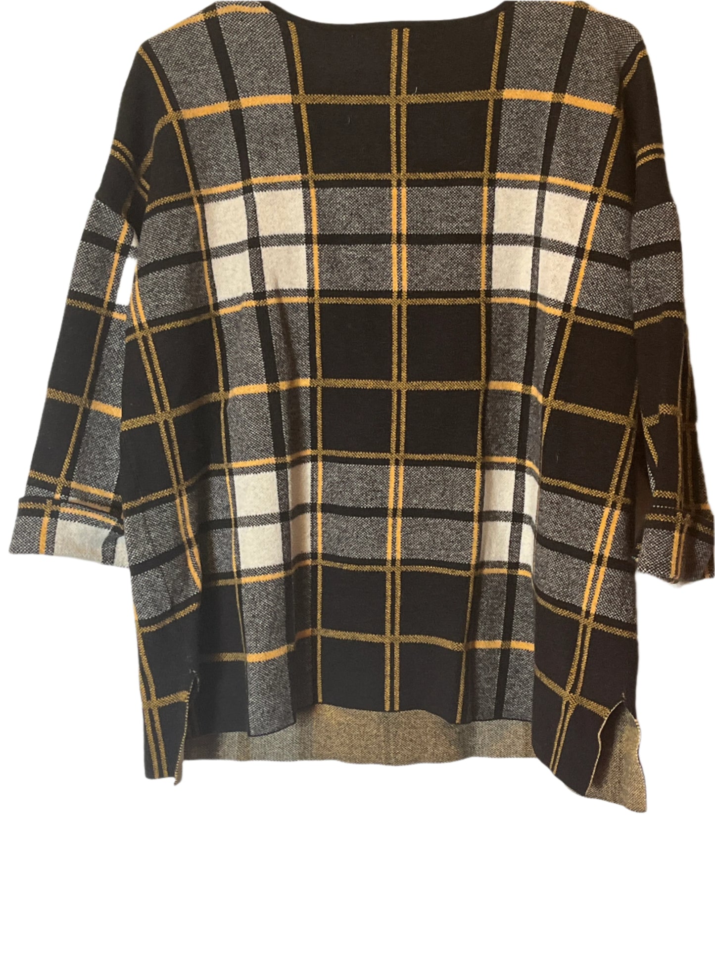 Black, White, Yellow Plaid Warm 3/4 Pull Over Sleeves Blouse (Size 2x)