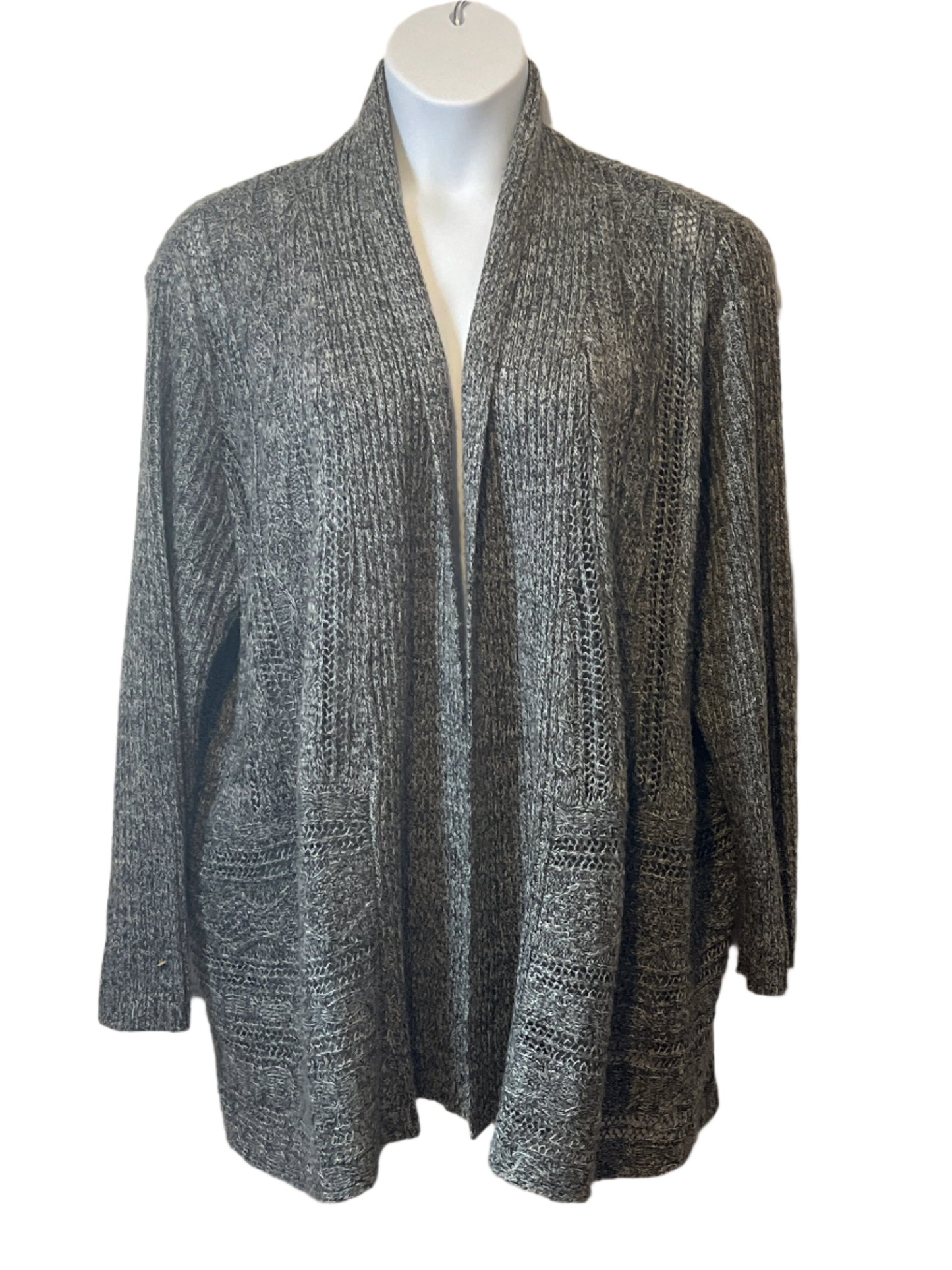 Avenue Gray Loose Woven Open Cardigan (Size 22/24)