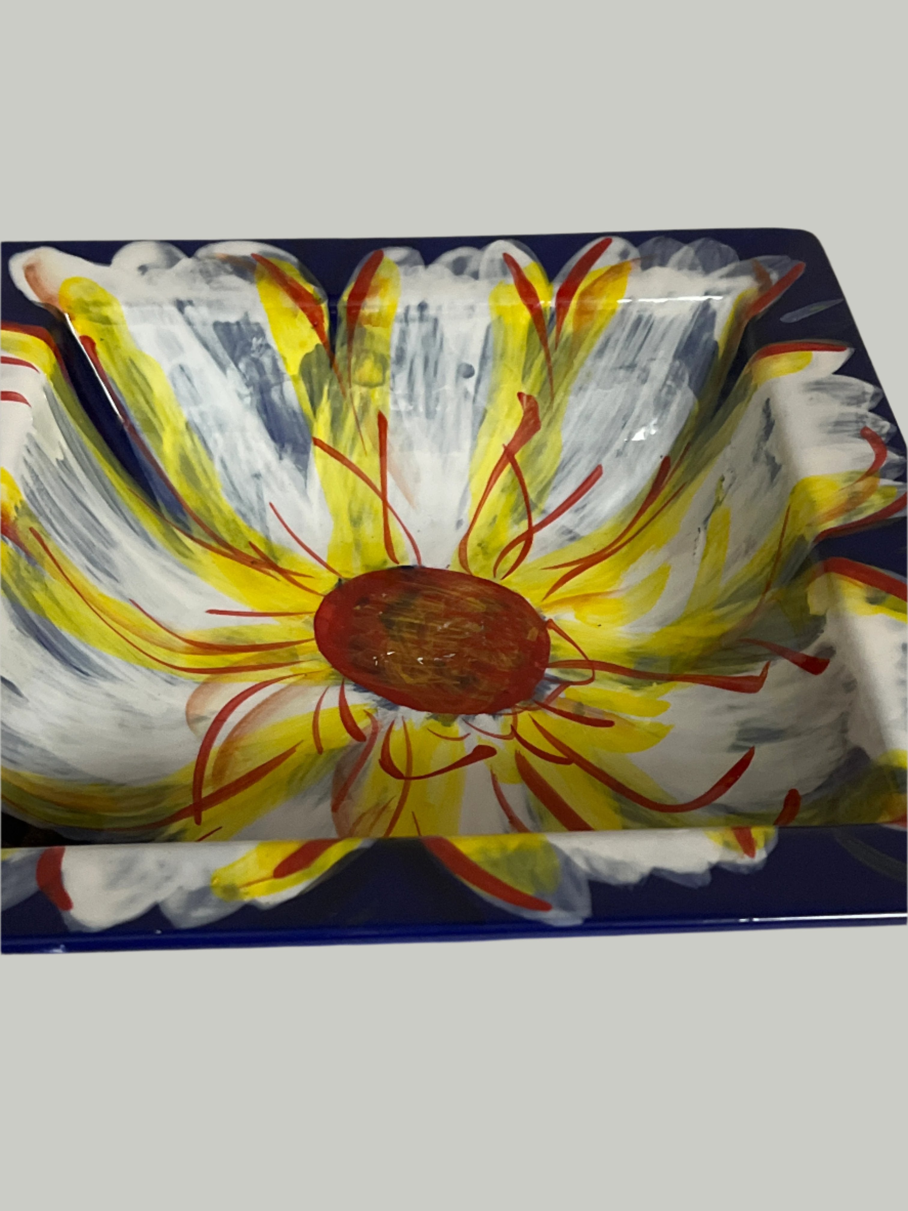 Blue/Yellow Floral design- Porcelain Serving Square bowl