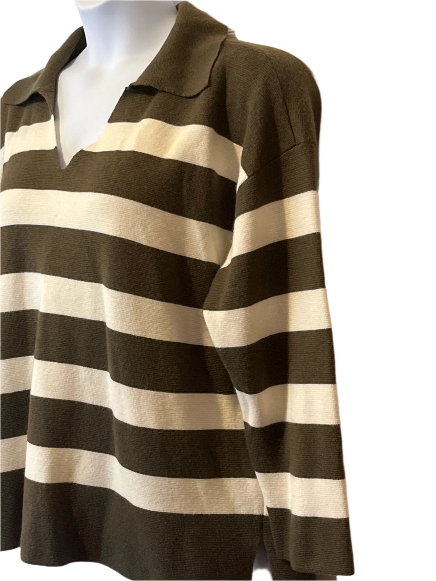 Talbots Brown and Beige Pull over Striped V neck sweater(Size 2x).