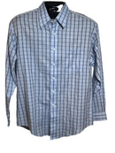 Croft & Barrow Wrinkle Resistant Plaid Long Sleeves Blue and White Button Up Shirt (Size Medium)