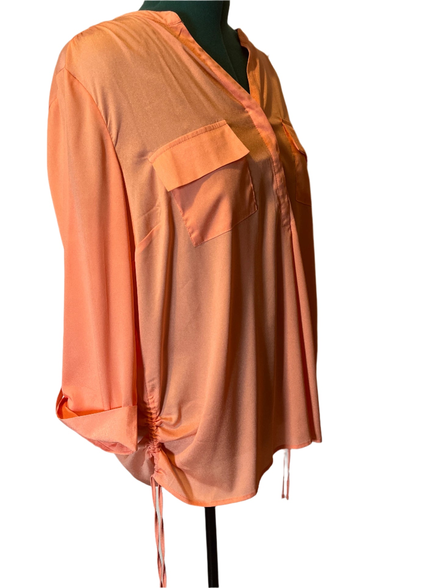 Sara Michelle Orange Loose Fit V neck String detailed sides( size 2x) blouse