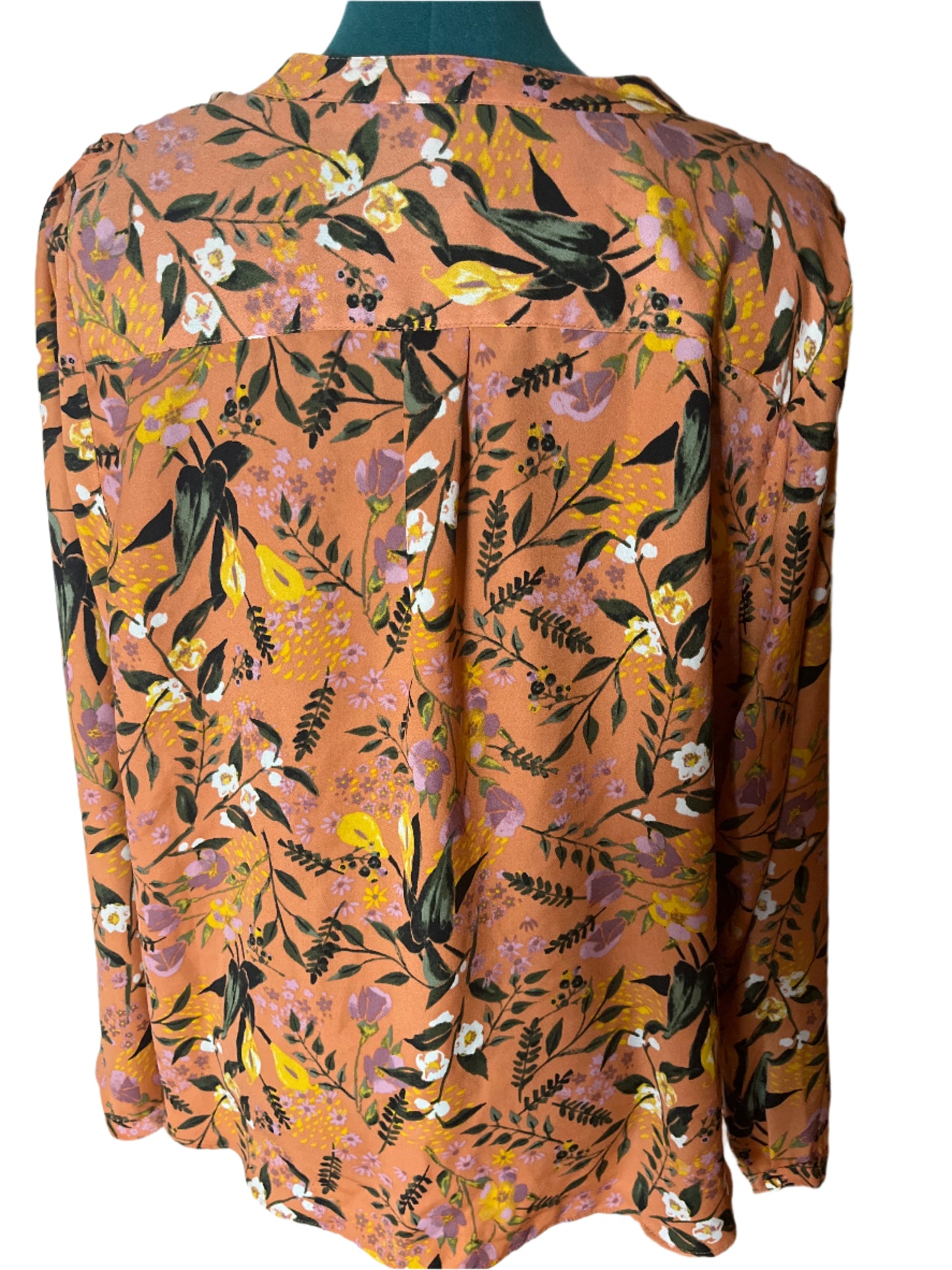 Ava Viva-Elegant Light Orange Flower Print Ladies V Neck Pull Over Blouse