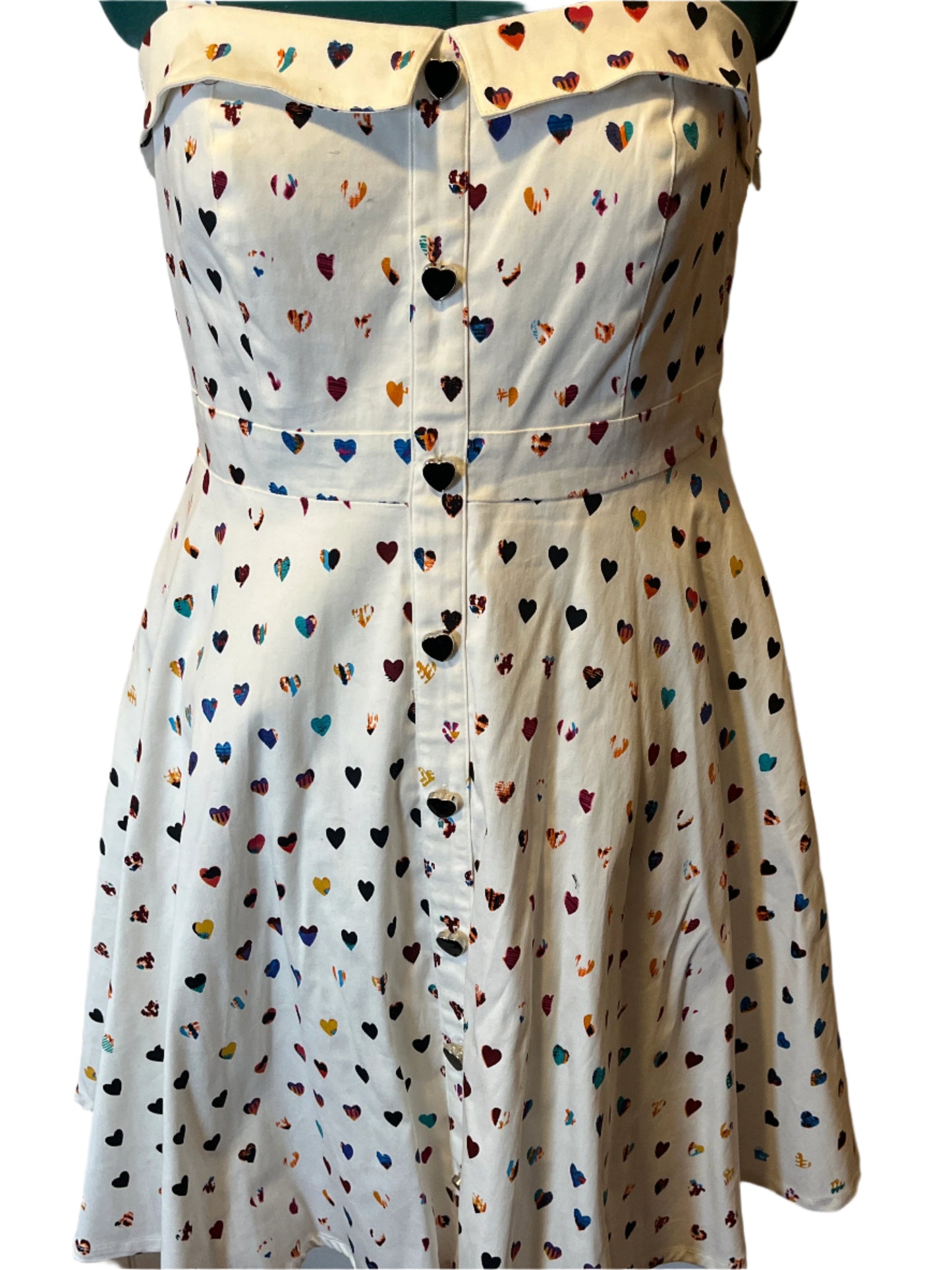 City Chic- A Line style white dress with multi colored hearts