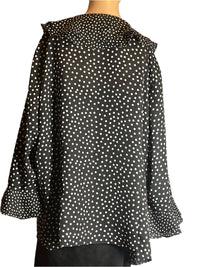 Jones New York Black and White Polka Dots Blouse with Ruffled Collar(Size 3x)