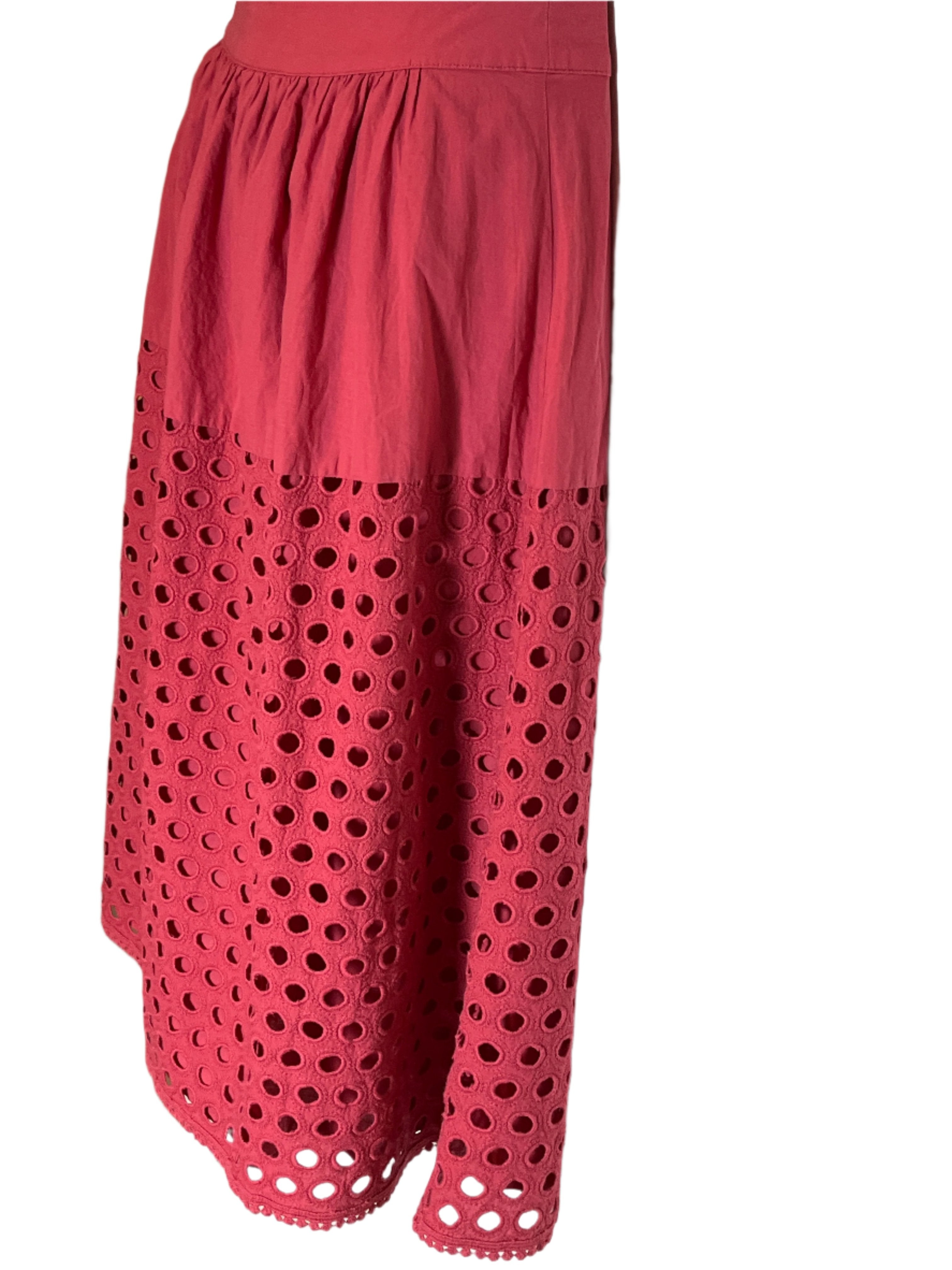 The Loft  Fit and Flare Pink Skirt with Lace Embroidery Designs (Size 12)