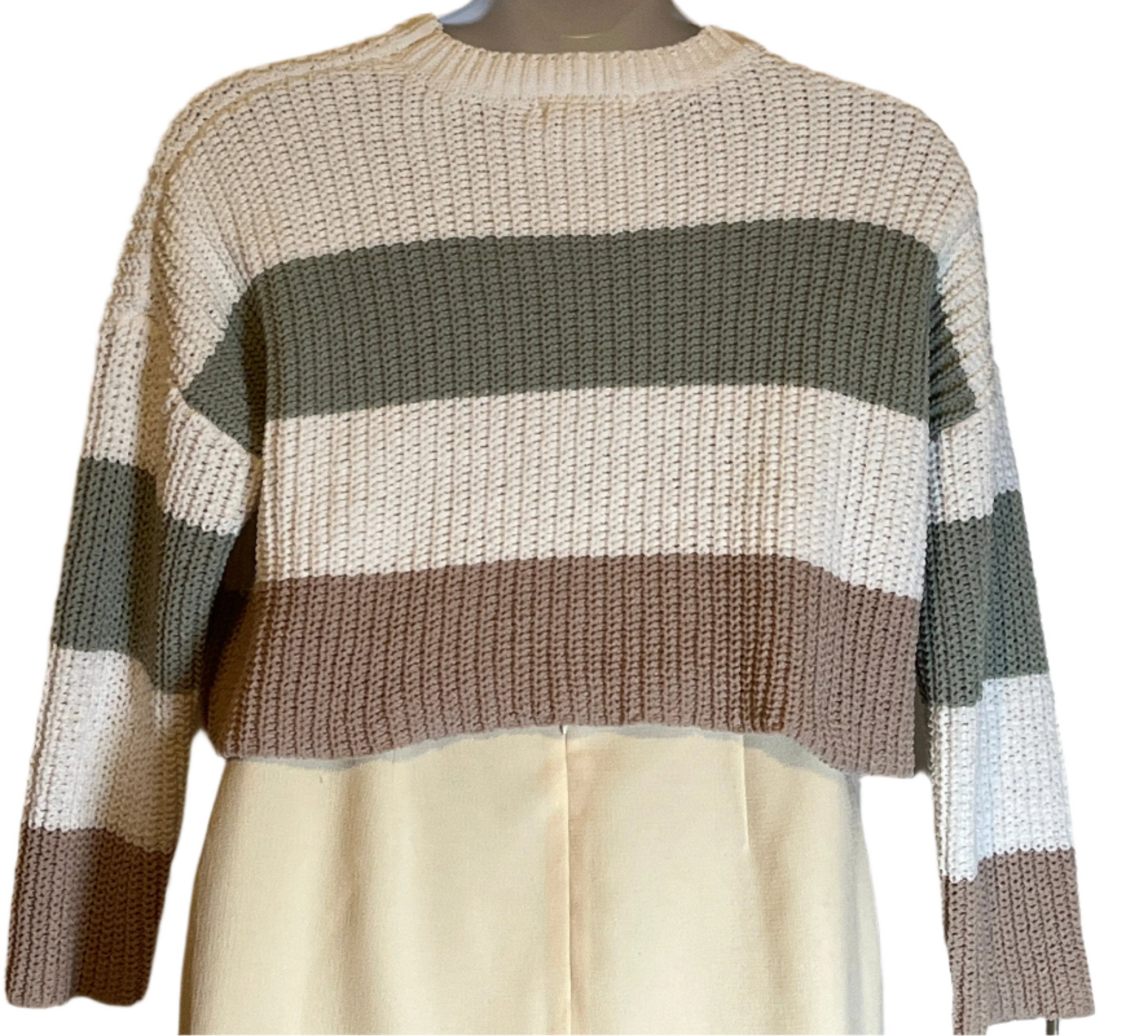 Moon Madison (size small) Cropped Beige, green and brown pullover sweater