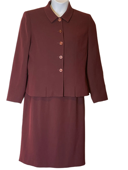 Kasper 2 Piece Skirt(pencil) suit set(buttoned jacket)-Burgundy size 12