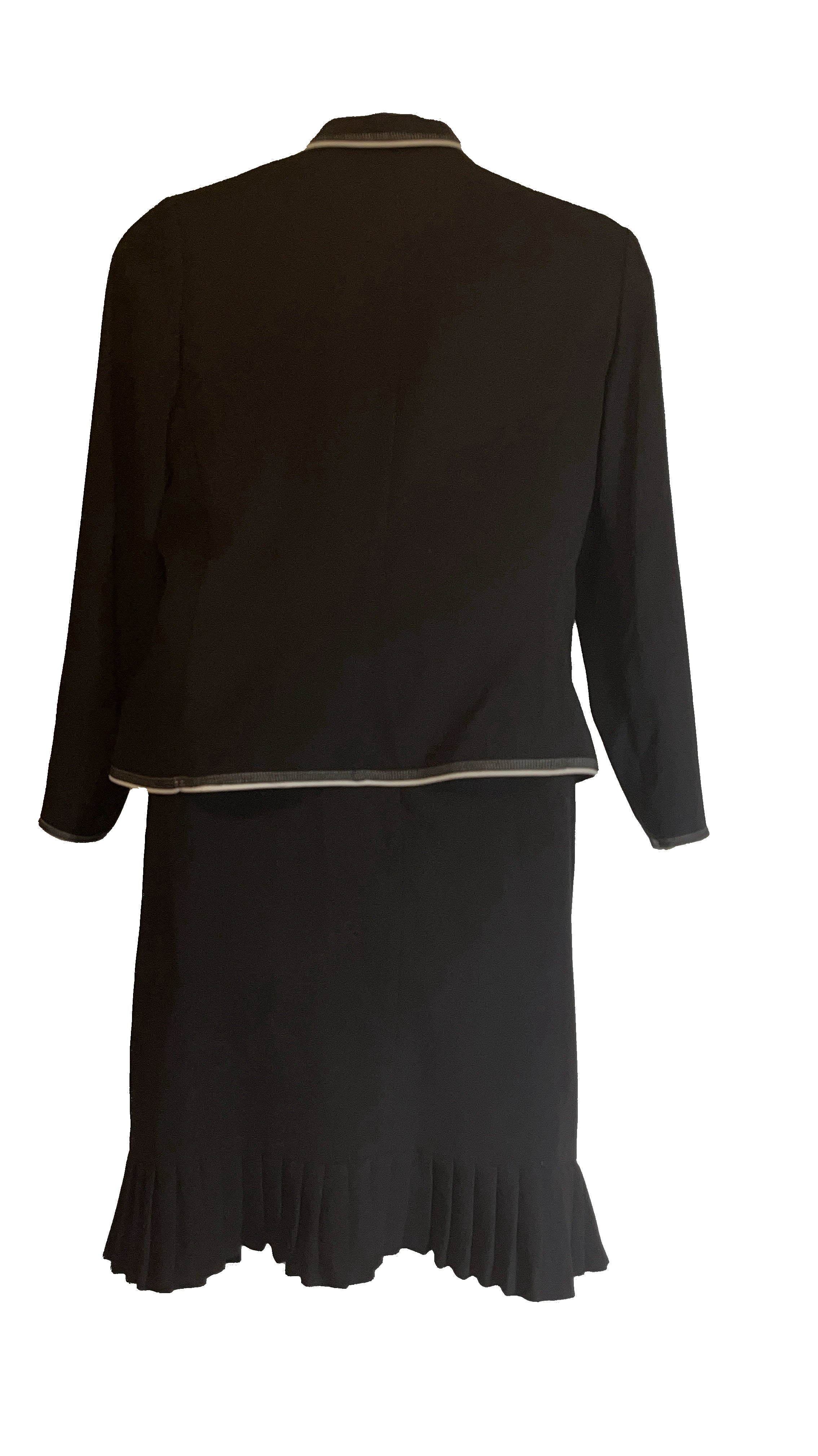 Studio I Skirt Suit Set Black with Beige Accent and Ruffled Skirt Design(Size 14)