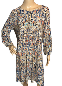 Tommy Hilfiger Multicolored(blue, beige) Boho style dress with Bishop sleeves (wide sleeves)