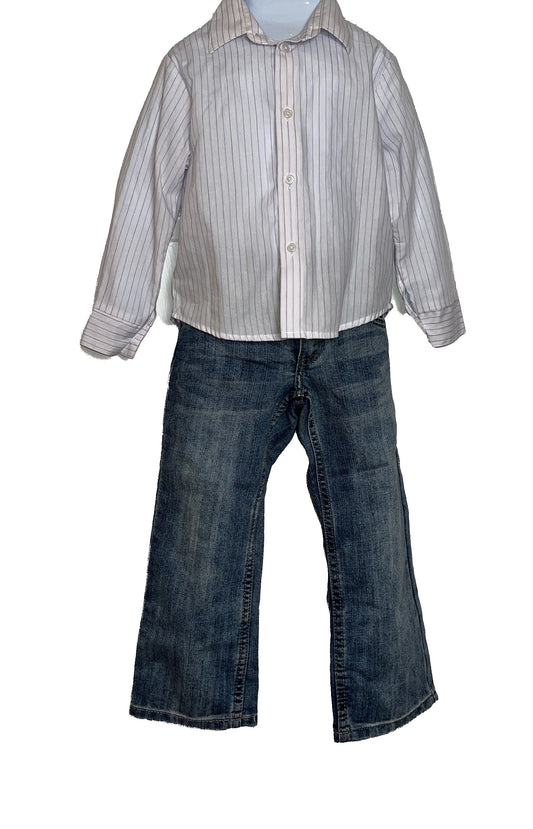 Calvin Klein Boy (3T) Buttoned up Long Sleeves White Striped  Shirt