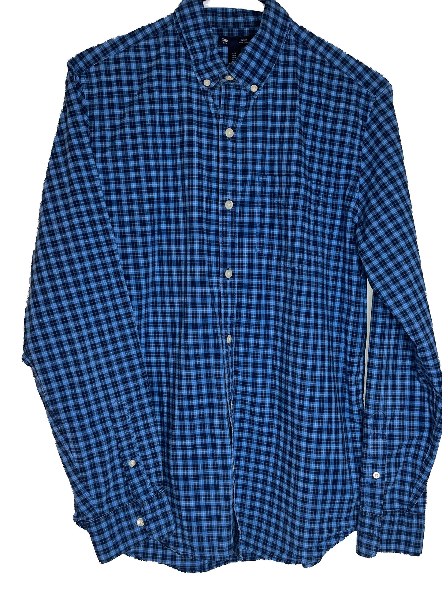 Gap Men’s Plaid Blue Long Sleeves Buttoned up Shirt(medium)